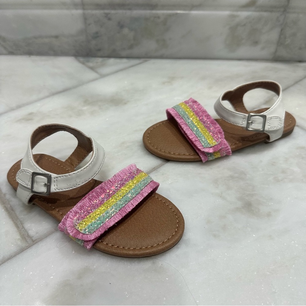 NWOT Size 10 Toddler Girl Nina Rainbow Sparkle Fringe Sandals